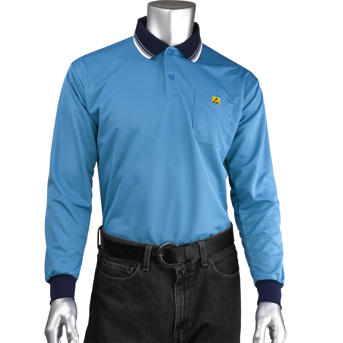 BP801LC PIP® Uniform Technology™ Long Sleeve ESD Polo Shirts, Royal Blue